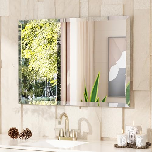 VocalStar Frameless Bathroom Mirror, 40" x 32" Rectangle Wall Mirror with Beveled Edge, Modern Decorative Vanity Mirrored for Living Room, Entryway, Bedroom | 1/4-Inch Shatterproof Glass - size: 40"L x 32"W
