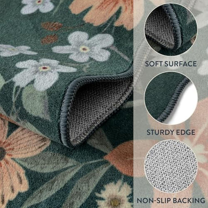 Lahome Floral Small Rug, 2x4 Kitchen Rugs Non Slip Washable Rug Ultra-Thin - color: Dark Green, size: 2' x 4'(Rectangular)