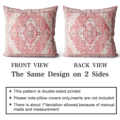 Snycler Pink Boho Throw Pillow Covers Set of 2 Monaco Rug Carpet Double Sided Pattern Cotton Soft Pillow Case Cushion Cover Pillowcase for Garden Couch Sofa Bed Decorative 20x20 inch - color: Pink, size: 20" x 20" (Pack of 2)