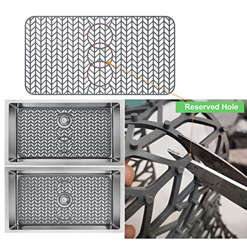 AWOKE Sink Protectors for Kitchen Sink - 19"x 13" Sink Mat - Heat resistant Easy-clean Silicone Sink Mat - for Protection of Stainless Steel Sink - with 3 Reserved Holes (Grey) - size: 19 x 13