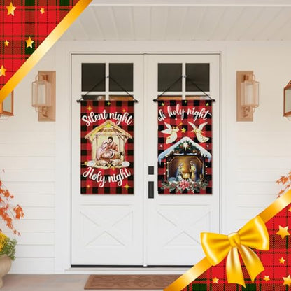 Tegeme 3 Pcs Nativity Christmas Door Sign Flag Christmas Holy Night Door Banner Jesus Nativity Flag 12 x 19 Inch Holiday Hanging Decoration for Home Outdoor - style: Xmas