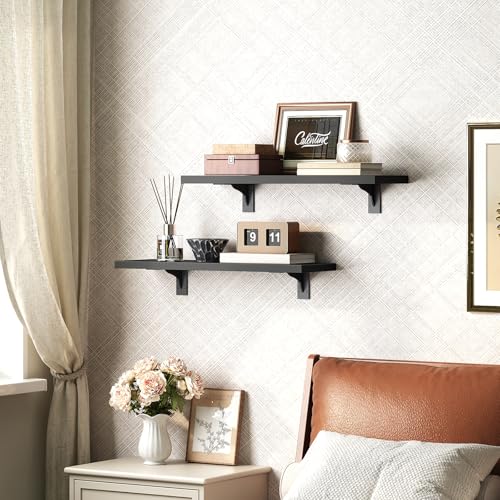 HOOBRO Floating Shelves for Wall, 15.7" Wall Mounted Shelves Set of 2 - color: Black, size: 15.7 Inches