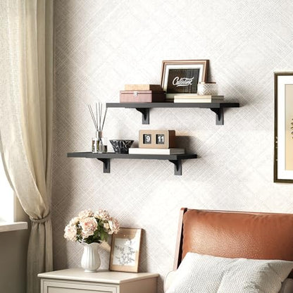 HOOBRO Floating Shelves for Wall, 15.7" Wall Mounted Shelves Set of 2 - color: Black, size: 15.7 Inches