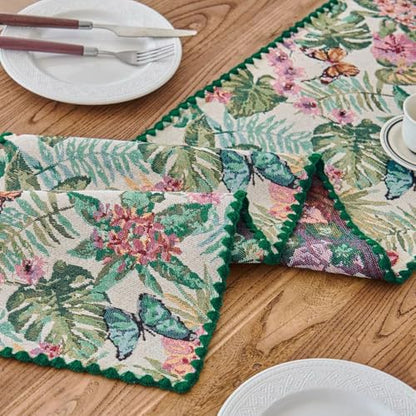 Monstera Botanical Floral Table Runner Green 12 x 71 Inch - color: Monstera Green, size: 12" x 71"