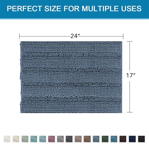 H.VERSAILTEX Bath Mats for Bathroom Non Slip Thick Chenille Striped Bath Rug Absorbent Fluffy Soft Shaggy Rugs Washable Dry Fast Plush Mats for Indoor, Bath Room, Tub - 17" x 24", Blue Indigo - color: Blue Indigo, size: 17" x 24"