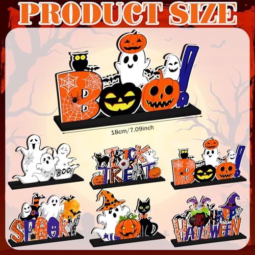 CroBlissful 6 Pcs Halloween Table Centerpieces, Pumpkin Ghost Wood Signs - style: Halloween