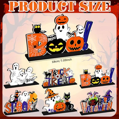 CroBlissful 6 Pcs Halloween Table Centerpieces, Pumpkin Ghost Wood Signs - style: Halloween