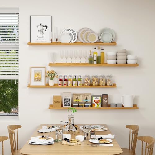 Axeman Picture Ledge Shelf, 48 Inch Oak Floating Shelves Set of 4 - color: Oak, size: 48 Inch