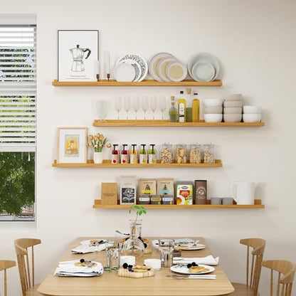 Axeman Picture Ledge Shelf, 48 Inch Oak Floating Shelves Set of 4 - color: Oak, size: 48 Inch
