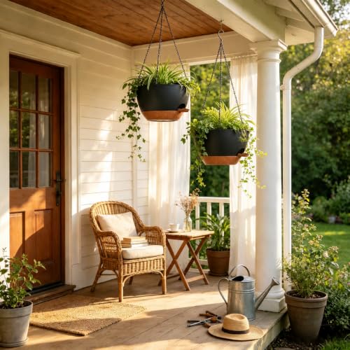 12" Self Watering Hanging Planters with Chains, Black Brown，2 Pack - color: Black Brown, size: 2 pack 12 inches