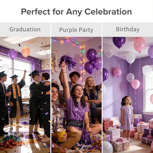 Purple Birthday Decorations for Women - Purple Streamers Heart Garland Banner, Lavender Valentines Galentines Mothers Day Graduation Baby Bridal Shower Wedding Engagement Bachelorette Decor Garsellen - color: Glitter Purple White