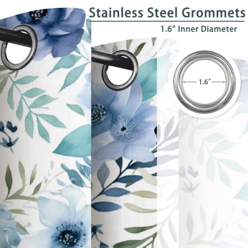 Blue Floral & Leaf Thermal Blackout Curtains 84 Inch Length 2 Panels Set - color: Floral-d