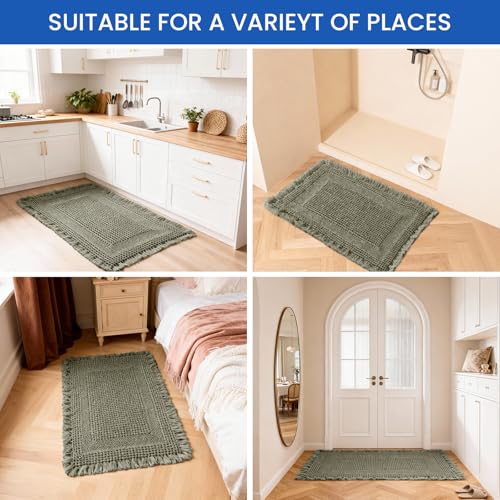 Waffle Bathroom Rugs Non Slip Bath Mat Hallway Bedroom Olive Green - color: Olive Green, size: 24" x 36"