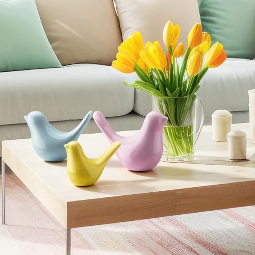 AceOrbit 3 Pcs Pastel Decor Bird Figurine Statues for Home Decoration Small Resin Birds Decor for Home Office Table Desktop Bookshelf Mantelpiece Shelf - style: Cute Style