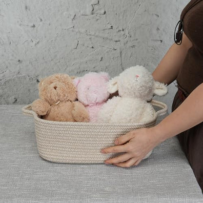 XUANGUO Medium Woven Cotton Rope Storage Basket with Handles, Oatmeal - color: Oatmeal