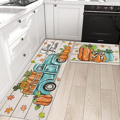 Pauwer Fall Kitchen Rugs Set of 2, Pumpkin Truck Anti Fatigue Kitchen Mat - color: Blue Truck