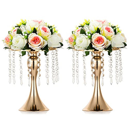 NUPTIO Tall Vase Table Centerpiece, 10.2", Gold, 2 Pcs | Crystal Metal Flower Holder Stand, for Wedding Reception, Tables, Road Lead, Party - color: Gold, size: 2 x S