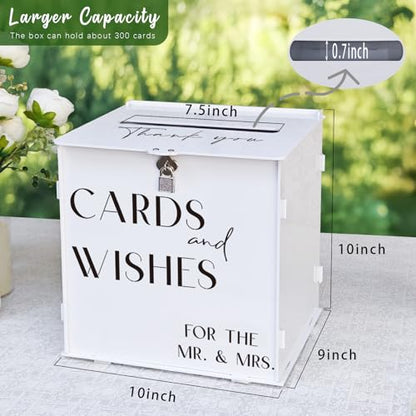 White Acrylic Card Box with Slot & Lock, Elegant Wedding Card Boxes for Reception, Large Money Envelope Gift Card Box for Party Wedding Birthday Engagement Anniversary Stylish Table Decor - style: White