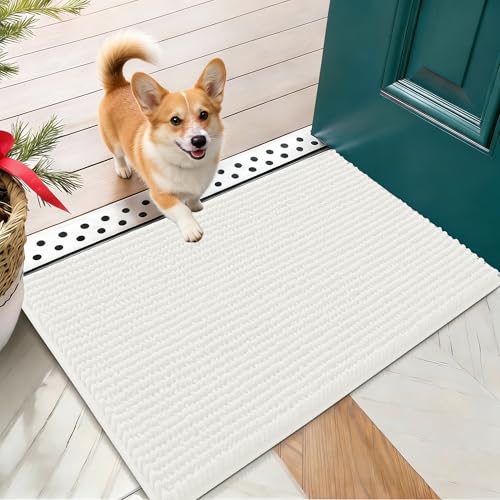 OLANLY Dog Door Mat for Muddy Paws 24x16, Extra Absorbent Chenille Mud Mat - color: Ivory, size: 24" X 16"