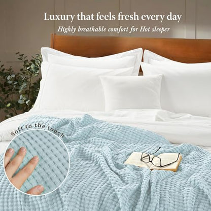 Threadmill Twin Waffle Bed Blanket, Rayon Derived from Bamboo, Light Blue - color: Light Blue, size: Twin (68" x 92")