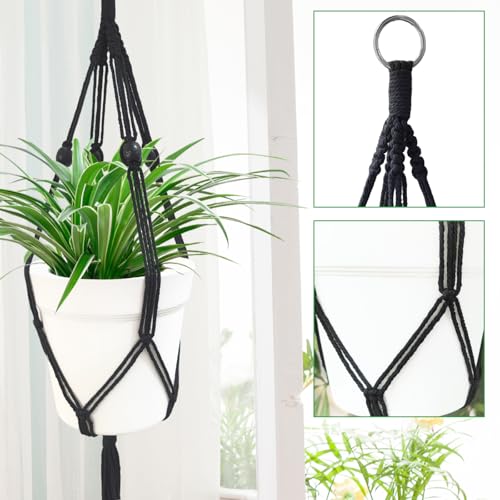 Belit 2 Tier Macrame Plant Hangers, 51 Inch, 2 Pack Black - color: Black, size: 51"- 2 Tier
