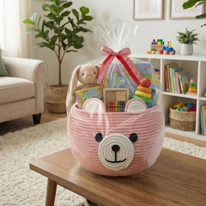 CherryNow Baby Basket for Gifts Empty, Cute Bear Design, Pink - color: Pink, size: 10.5"D x 8.5"H