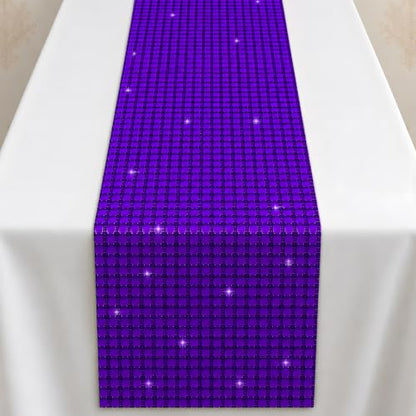 Disco Party Decorations - Purple Sequin Glitter Disco Table Runner - color: Purple Sequin Glitter