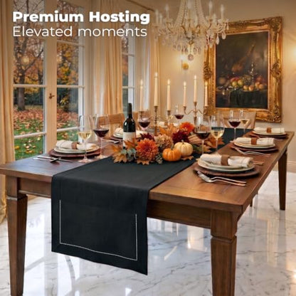 Signature Linen™ by D'Moksha, 100% Pure Linen Black Table Runner 14x132 in - color: Black, size: 14 X 132 Inch