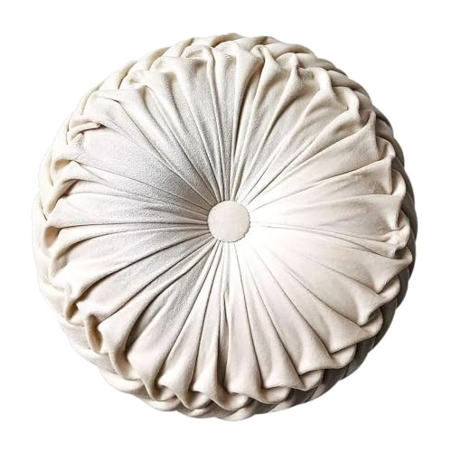 Teieas Round Throw Pillow Velvet Pleated Round Pillow Cushion - color: Beige