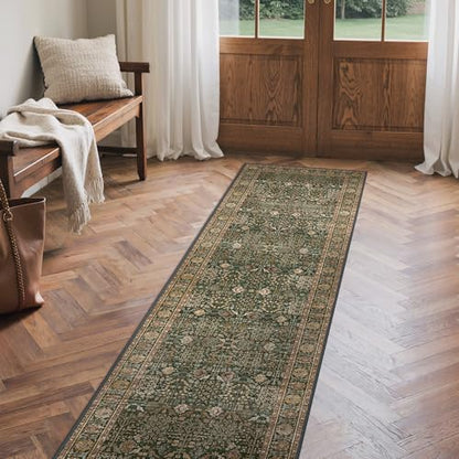Bavni 2x10 Kitchen Runner Rug, Washable Non Slip, Dark Green Brown - color: Dark Green Brown, size: 2' x 10' (Rectangular)