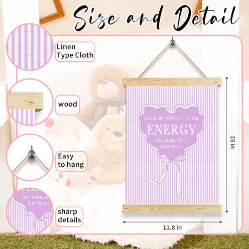 Purple Spiritual Wall Decor Art, Please Be Mindful of the Energy you Bring Sign, Yoga Room Decoration, Healing Meditation Posters, Positive Quotes Office Wall Art, Gift for Coworker or Friends - color: purple