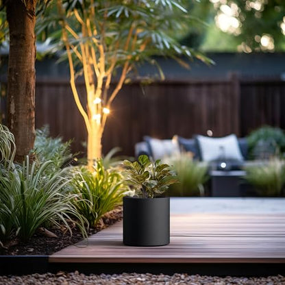 Kante Small Round Cylinder Black Concrete Planter 9.8" Tall, Outdoor - color: Burnished Black, size: 9.8" Dia