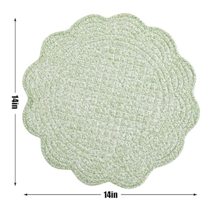 HOMBYS Quilted Placemats Set of 4 Washable Round Placemats for Kitchen Table-100% Cotton Fabric Round Table Mats, (White with Green Flower) - color: White With Green Flower