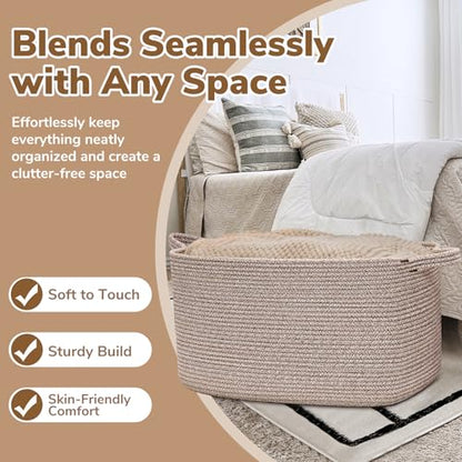 Goodpick Large Woven Rope Blanket Basket, Rectangle, Brown, 75L - color: Brown, size: Large(21.6"L x 14.9"W x 11.8"H)