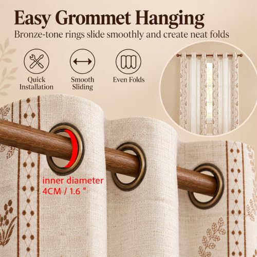 Beige linen blend brown embroidery FloralGrommet Curtains, 55“X95",2 Panels - color: Brown, size: 55"W x 95"L (Pack of 2)