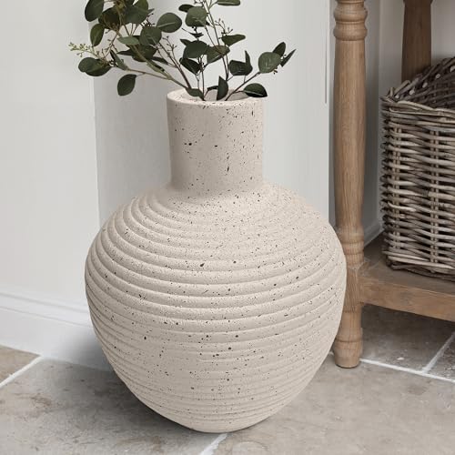 Oakrain Large Flower Vase with Groove Texture, 13" Tall Floor Vase, White - size: 13 Inch