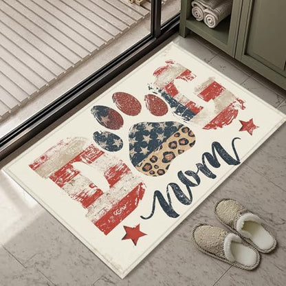 American Flag Dog Mom Bath Mat Rug, Dog Lover Door Mat Doormat Entrance Non-Slip Bathroom Rugs for Entryway Bathroom Kitchen 17 x 30 Inch - color: American Flag Dog Mom