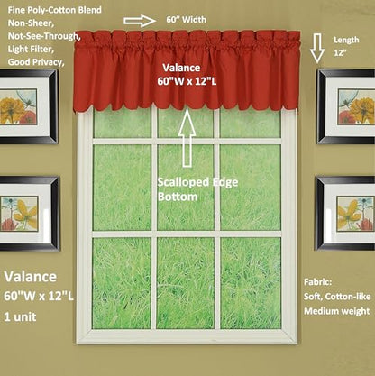 Today's Curtain, Orleans Scallop Curtain, Brick Red Valance, 60" W x 12" L, Brick Red - color: Brick Red, size: 60"W x 12"L (Pack of 1)