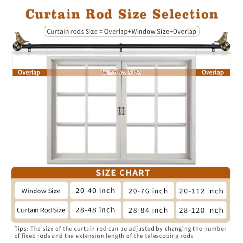Curtain Rods for Windows 48-84 Inch, Gold Curtain Rod with Bird Finials - size: 48-84