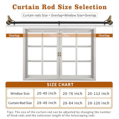Curtain Rods for Windows 48-84 Inch, Gold Curtain Rod with Bird Finials - size: 48-84