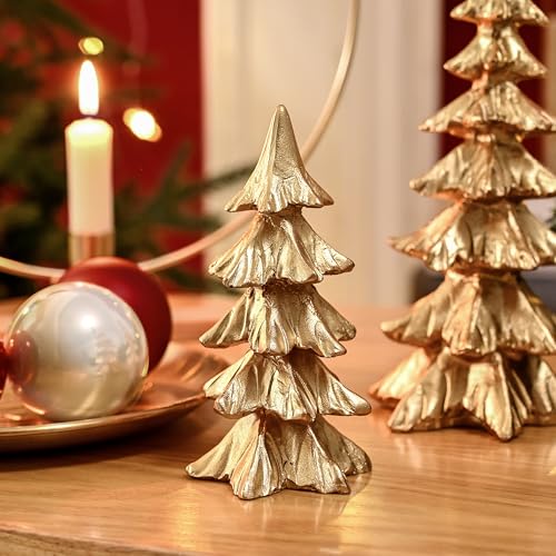 FESTGLOX Gold Christmas Tree Figurines,Small Resin Christmas Tabletop Trees - color: Gold, size: Set of 2