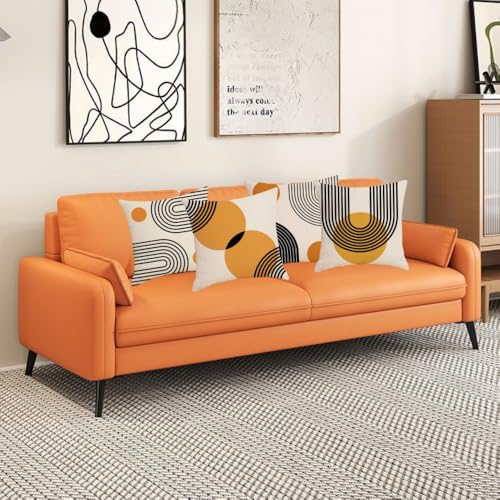IcosaMro Boho Pillow Covers 18x18 Set of 4, Mid Century Modern Arch Sun Decor Cotton Linen Throw Pillow Cover Decorative Boho Cushion Cover with Zipper, Black and Orange - color: Orange Geometric Curve