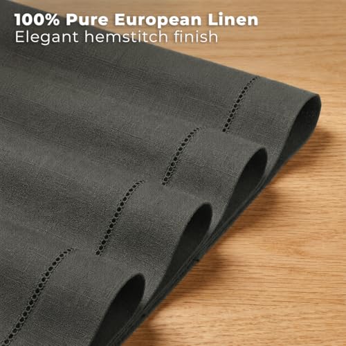 Signature Linen™ by D'Moksha, Charcoal Gray Placemats Set of 4, 14 x 19 Inch, 100% Pure Linen Table Mats, Hemstitch, Machine Washable Cloth Placemats- Fall, Weddings, Outdoor Hosting - color: Charcoal Gray, size: Set of 4 (14 X 19 Inch)
