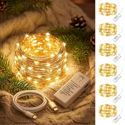 6 Pack USB Rechargeable Twinkle Fairy Lights with Timer - color: Warm White