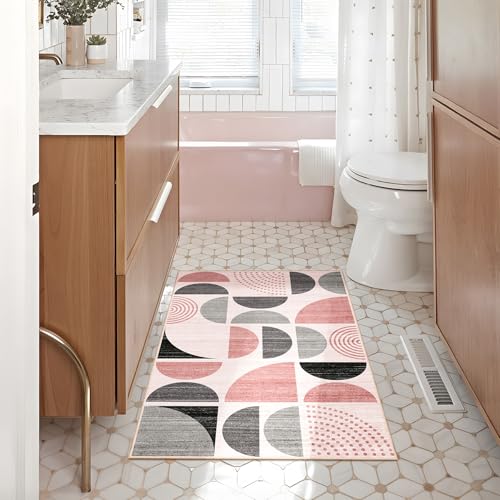 MUJOO Small Rug Washable,Boho 2x3 Area Rugs Non Slip Modern Abstract - color: Pink and Grey, size: 2' x 3' (Rectangular)