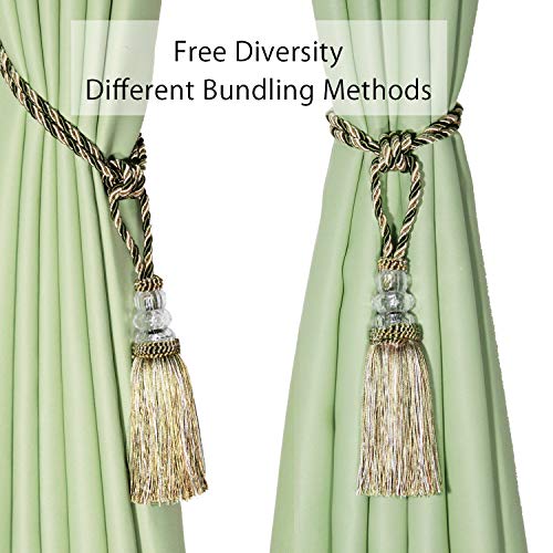 BEL AVENIR 4 Pack Curtain Tiebacks Hand-Woven Holdbacks Tassels Tiebacks - color: Mix Green, size: 4 Pack