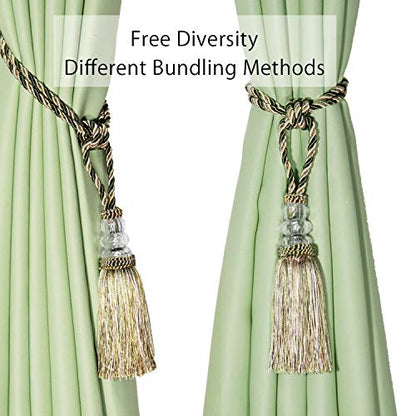 BEL AVENIR 4 Pack Curtain Tiebacks Hand-Woven Holdbacks Tassels Tiebacks - color: Mix Green, size: 4 Pack