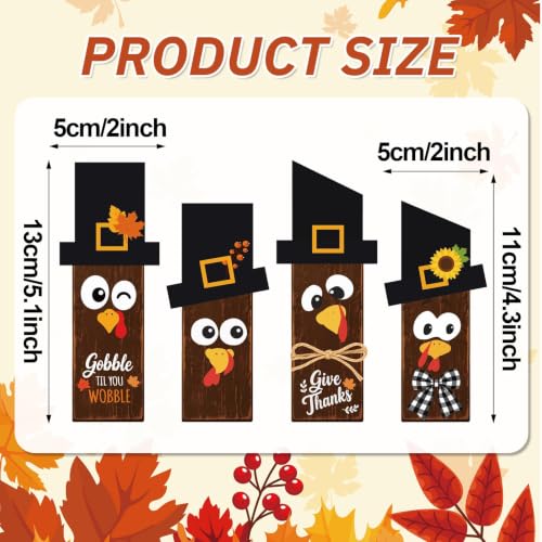 4Pcs Thanksgiving Wooden Turkey Table Centerpieces Fall Harvest Decorations