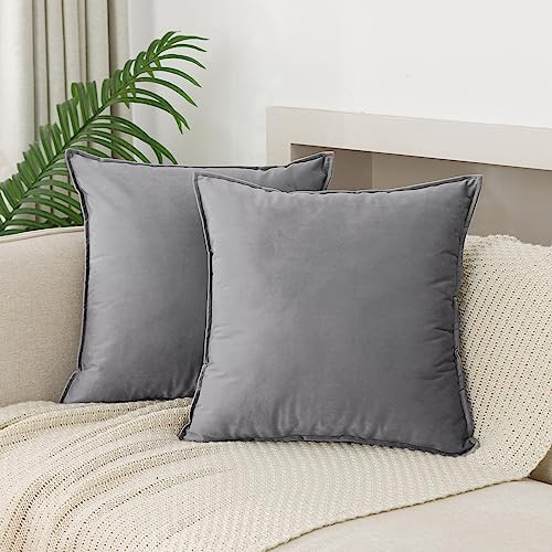 JIAHANNHA Velvet Grey Throw Pillow Covers 22”x22”Pack of 2 Soft Decorative - color: Grey, size: 22" x 22" (Pack of 2)