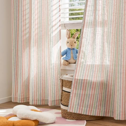 jinchan Linen Curtains 63 inch Candy Stripe for Kids Room Grommet 2 Panels - color: Candy on Flax, size: 50"W x 63"L (Pack of 2)